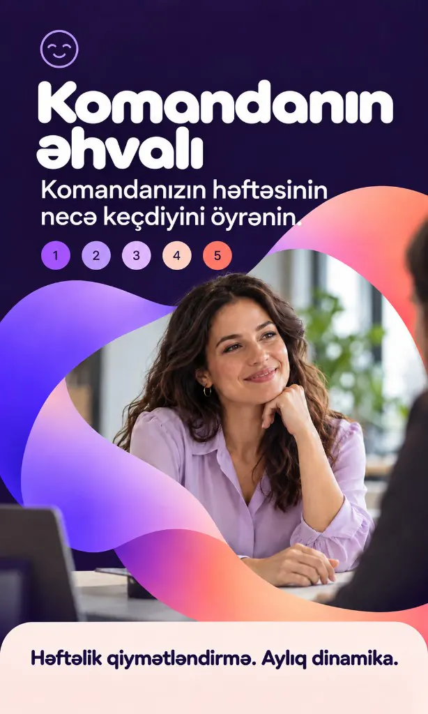 Komandanın əhvalı. Komandanızın həftəsinin necə keçdiyini öyrənin. Həftəlik qiymətləndirmə. Aylıq dinamika.