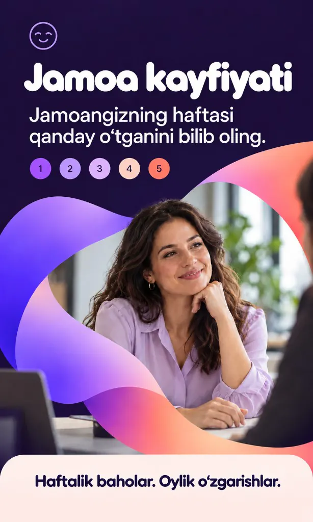Jamoa kayfiyati. Jamoangizning haftasi qanday o‘tganini bilib oling. Haftalik baholar. Oylik o‘zgarishlar.